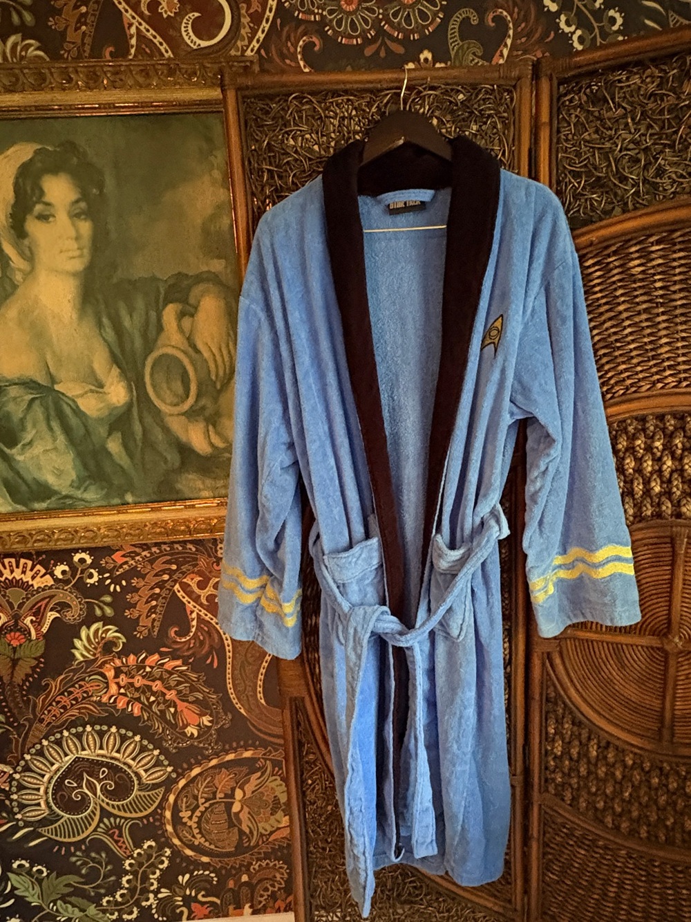 Star Trek Blue Plush Terry Cloth Bathrobe Sci-Fi Cosplay Robe Belted Rare